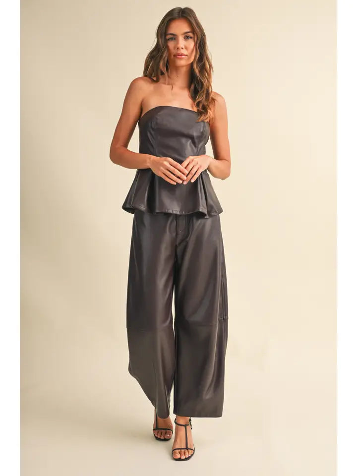 Nina faux leather strapless top and barrell pants