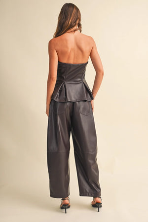 Nina faux leather strapless top and barrell pants