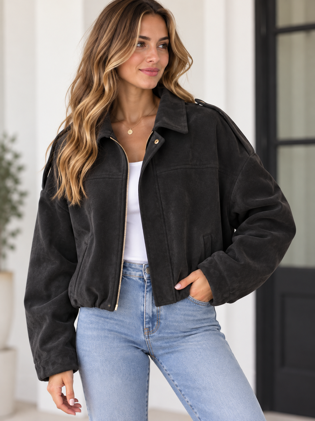Eliza Crop Suede Jacket