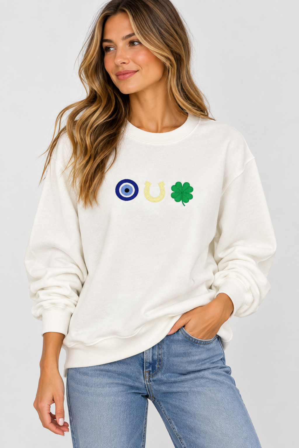 Evil Eye lucky charm embroidered sweatshirt