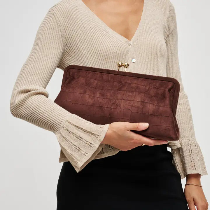 Kristin faux suede clutch