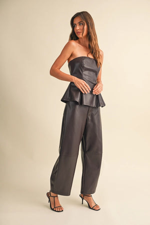 Nina faux leather strapless top and barrell pants