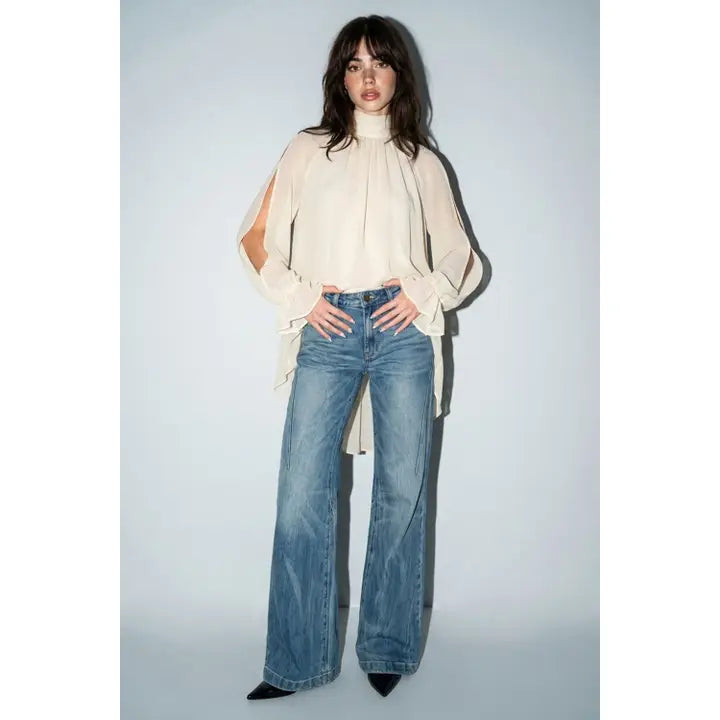 Chiffon Cold Shoulder High Low
