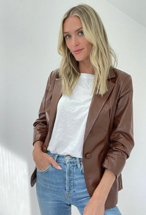 Chocolate Faux Leather Blazer