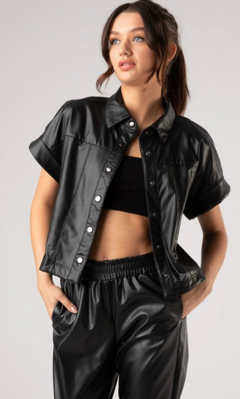 Selena Leather Button Down Jacket